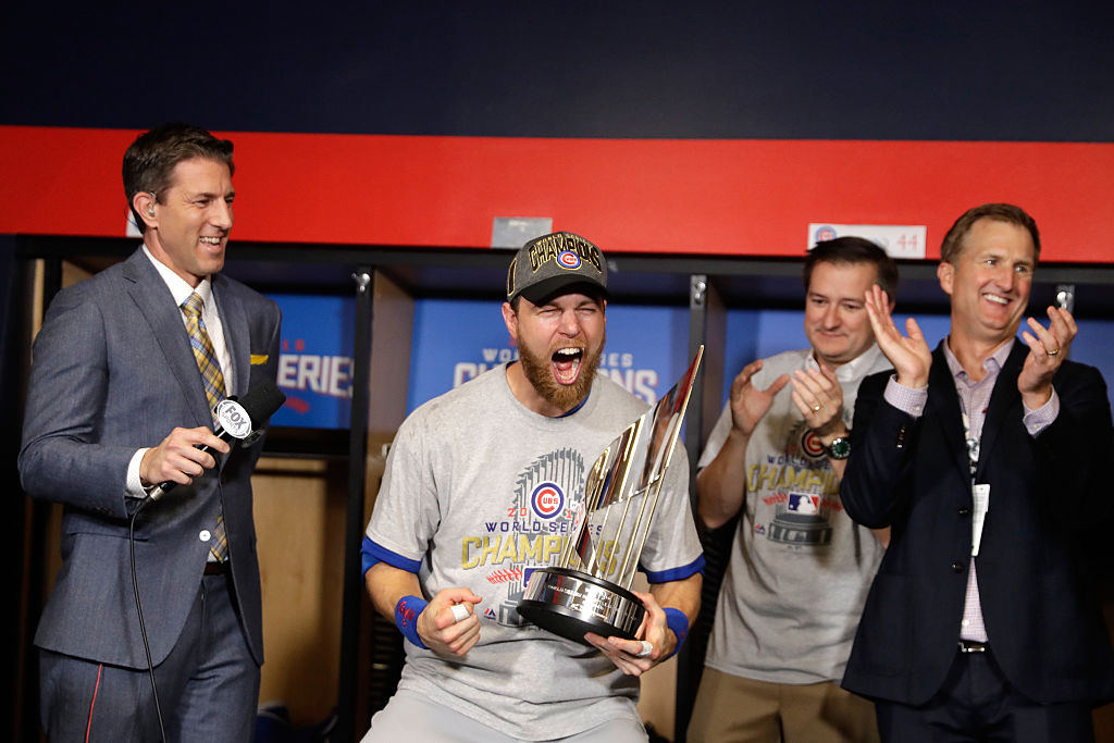 in Game Seven of the 2016 World Series at Progressive Field on November 2, 2016 in Cleveland, Ohio.