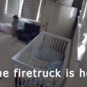 Boy flips out over a fire truck! THE FIRE TRUCK IS HERE! (VIDEO)